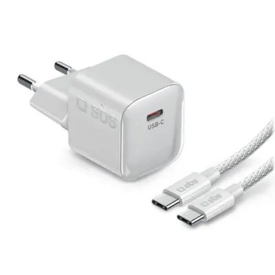 SBS GaN USB-C Ladegerät 20W mit Kabel 1,5 m Weiss