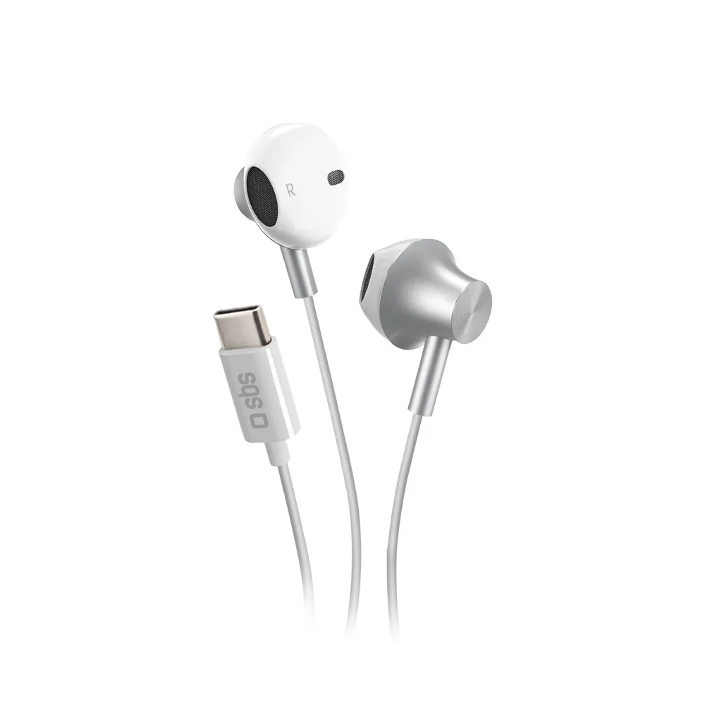 Semi-in-Ear-Kopfhörer aus Metall mit USB-C-Anschluss und integrierten Steuerungstasten, Weiß In-Ear Kopfhörer