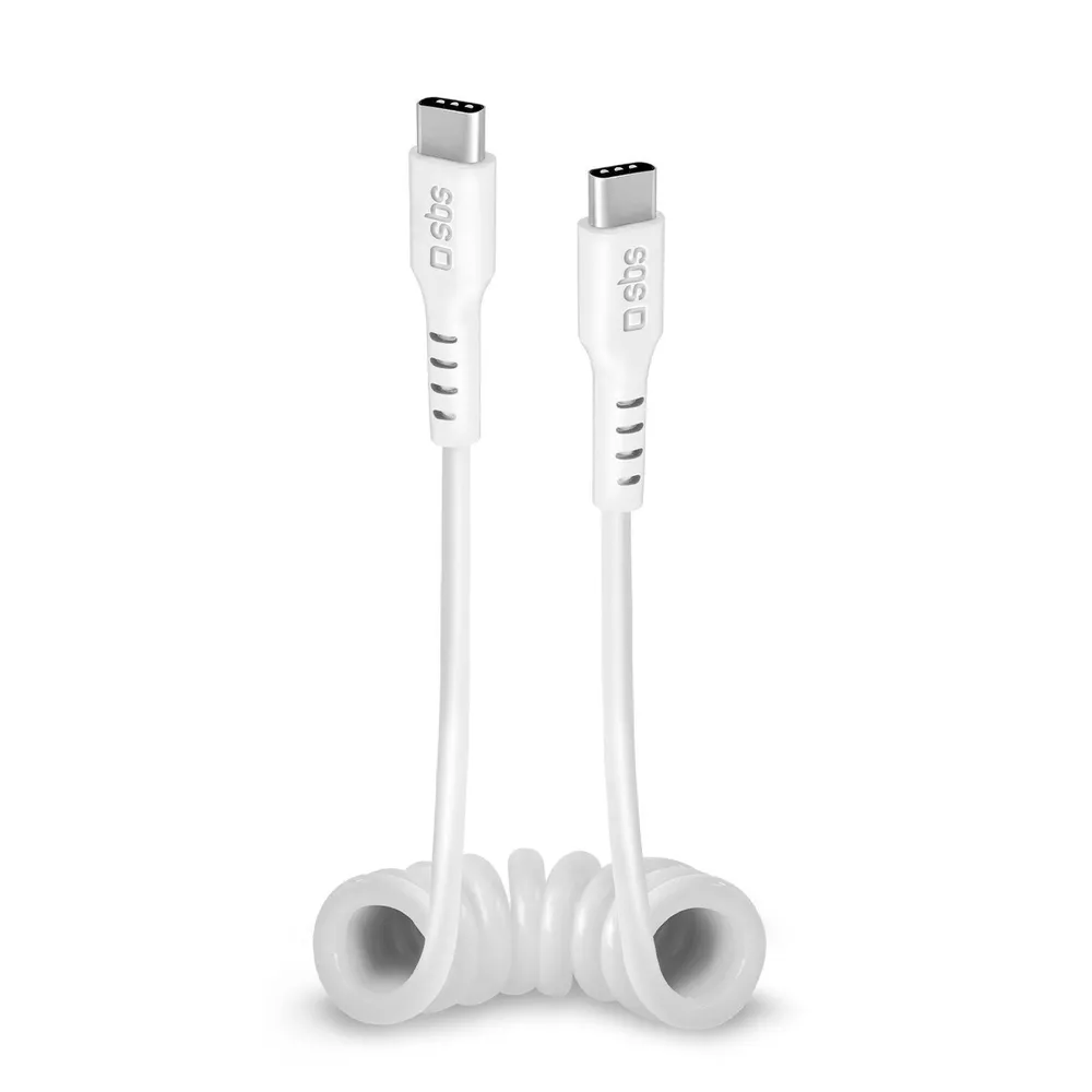 Spiralkabel, USB-C auf USB-C, 1 m, Weiß