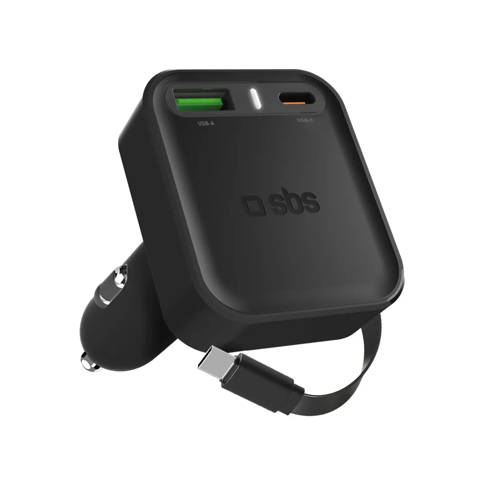 Autoladegerät mit integriertem, einziehbarem Kabel, Schwarz