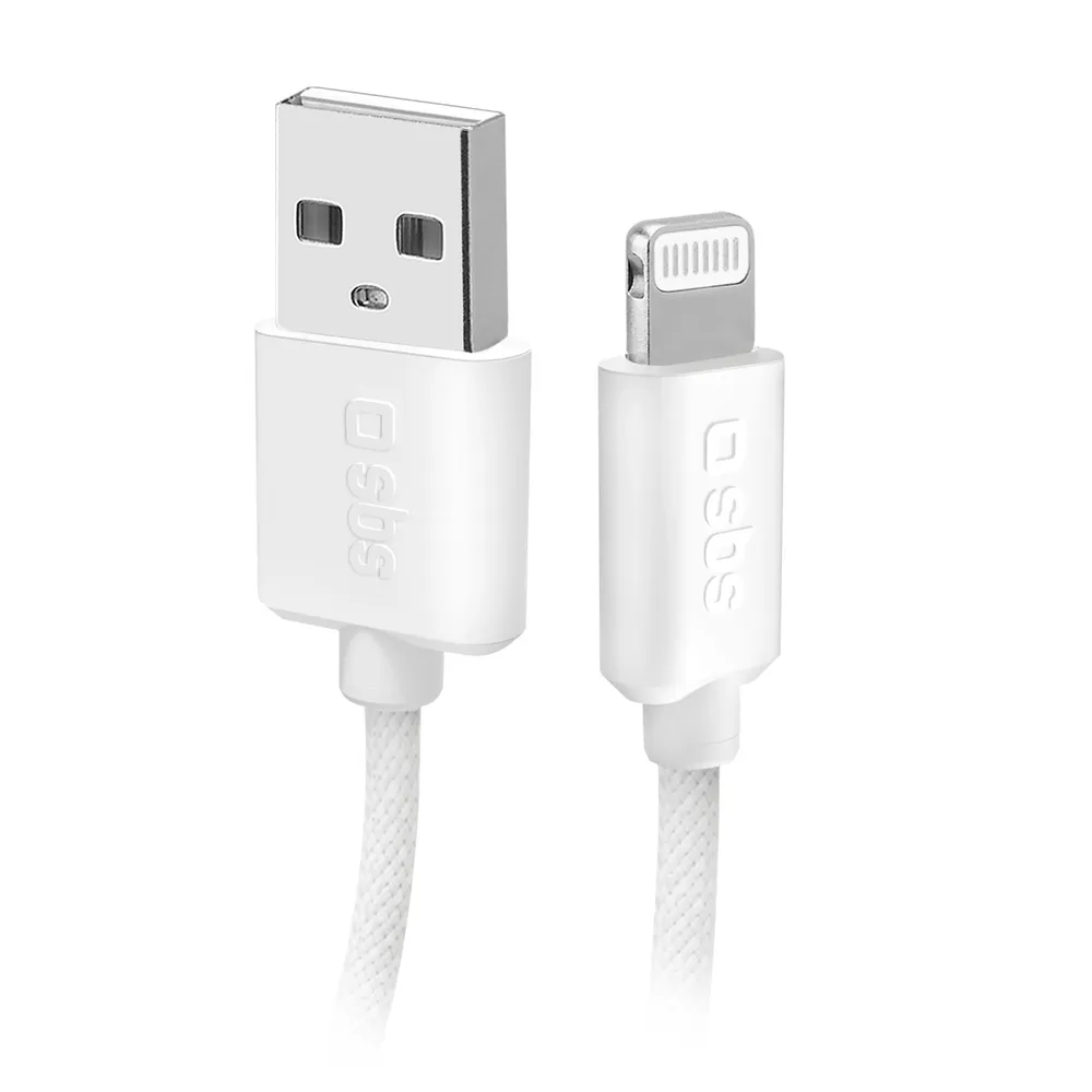 Textilkabel mit Kabelhalter, USB-A auf Lightning, 1,5 m, Weiß