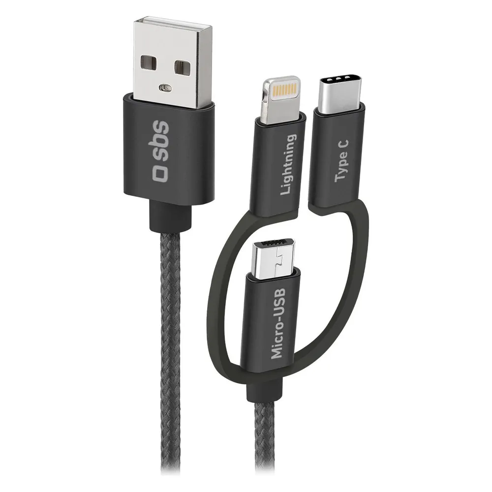 USB-auf-Micro-USB-Kabel mit Lightning- und USB-C-Adaptern