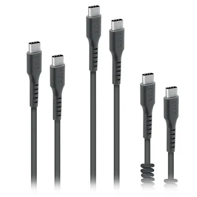 USB-C-Lade- und Datenkabel-Kit, USB-C auf USB-C, 0,5 m / 1 m / 2 m, Schwarz