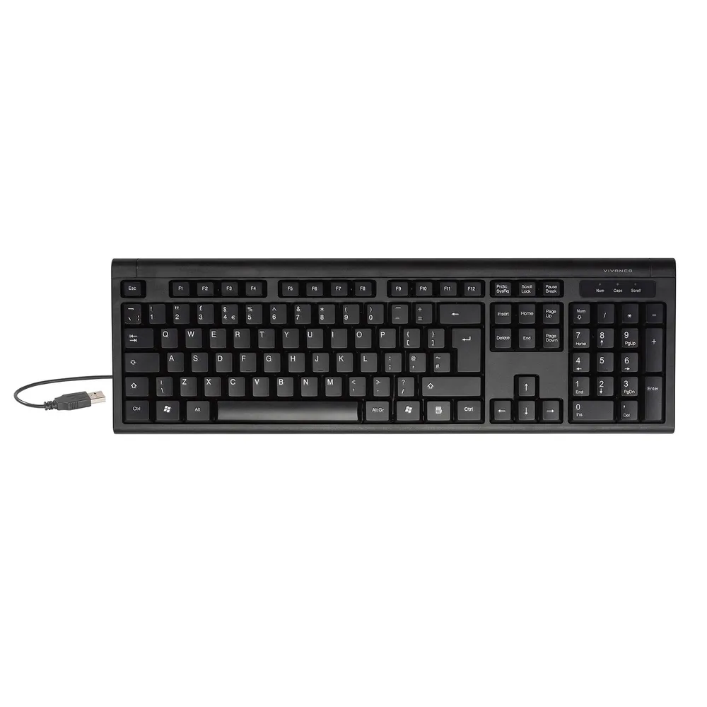 USB-Tastatur in voller Größe mit Ziffernblock und PS2-Adapter (DE-Layout), Schwarz