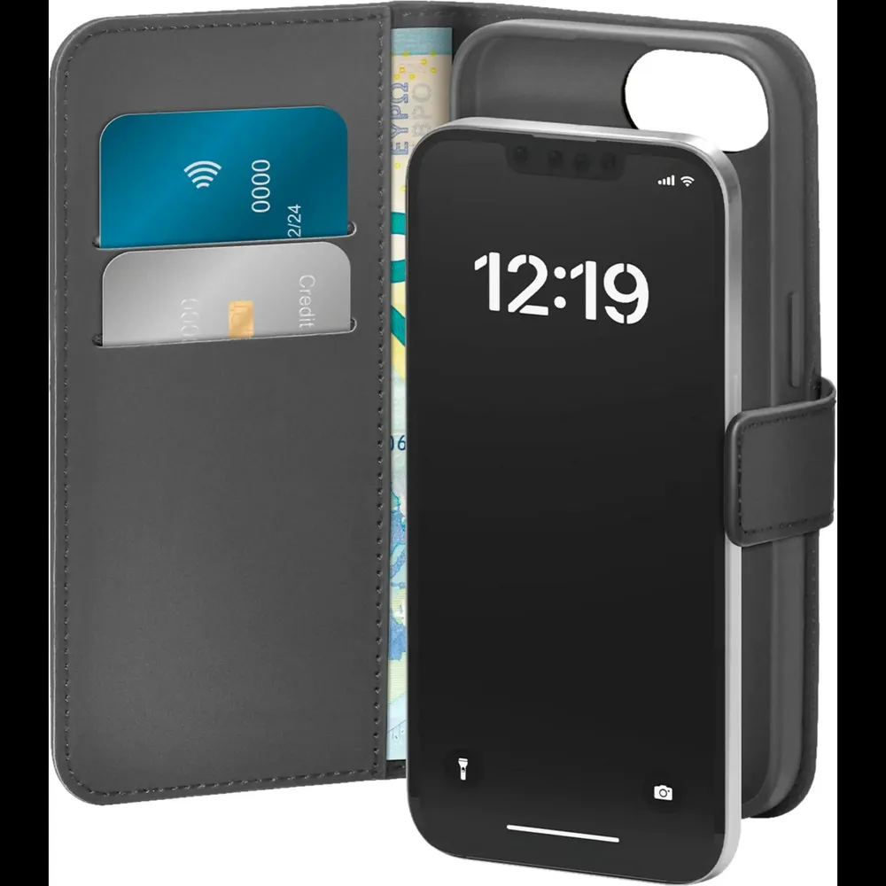 Wallet Stand Case für iPhone 16e, Schwarz Handyhülle