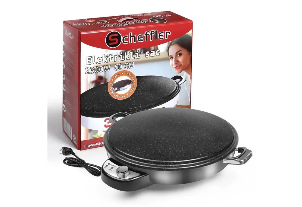 Scheffler Crêpesmaker Ø50cm Fladenbäcker, große Backplatte, Temperaturregler, 2300,00 W, Ø 50 cm, Temperaturregler, antihaftbeschichtet, Edelstahl Griffe