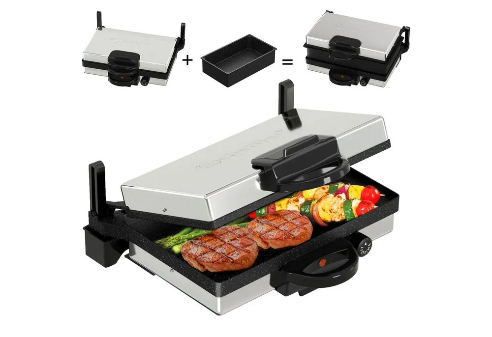 Scheffler Elektrogrill Kontaktgrill 3 in 1 Multigrill, Grill, Elektrischer Optigrill, 2000,00 W, Antihaftbeschichtet, Edelstahl Tischgrill mit Grill