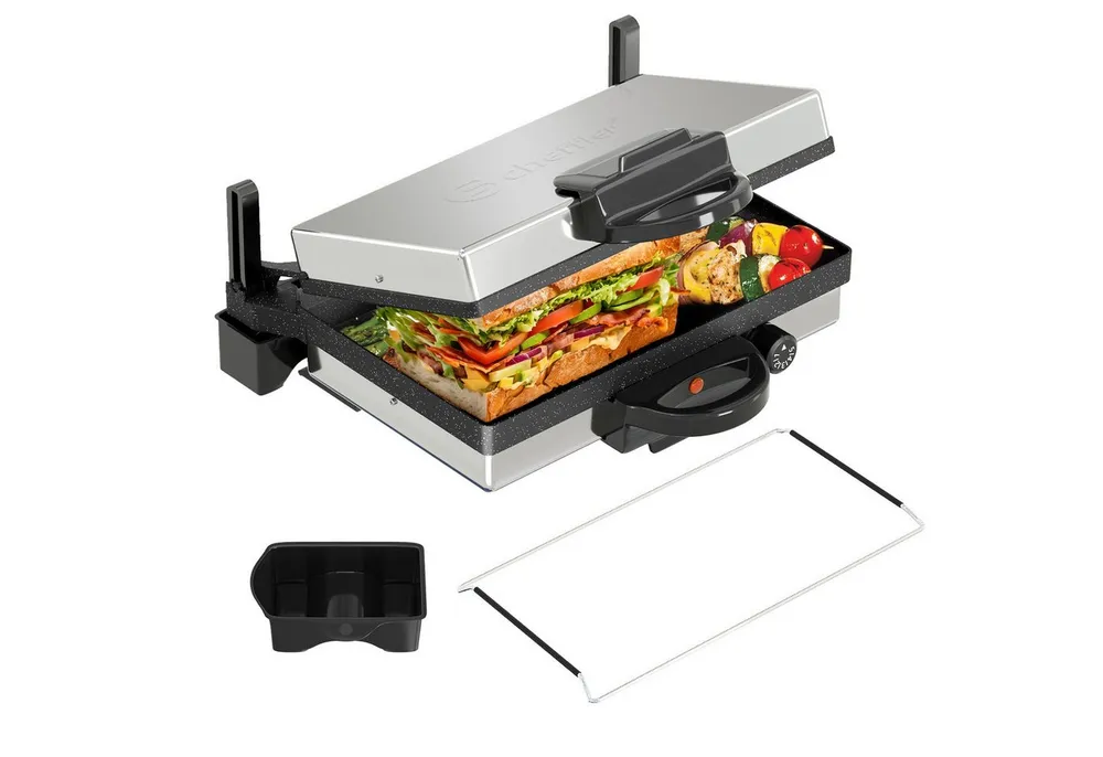 Scheffler Kontaktgrill Kontaktgrill Optigrill Elektrogrill 3 in 1 Multigrill 2000W Grill, 2000,00 W, Antihaftbeschichtet, Edelstahl Tischgrill mit Grill
