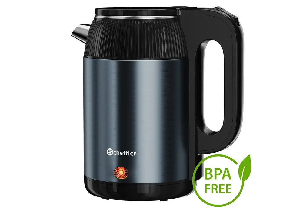 Scheffler Wasserkocher Edelstahl 2,2/3 Liter Teekocher Elektrischer Trockengehschutz, 2.2 l, 1500 W, Schnellkochfunktion, Perfect-pour-Ausgustülle, Fester Filter, BPA-frei