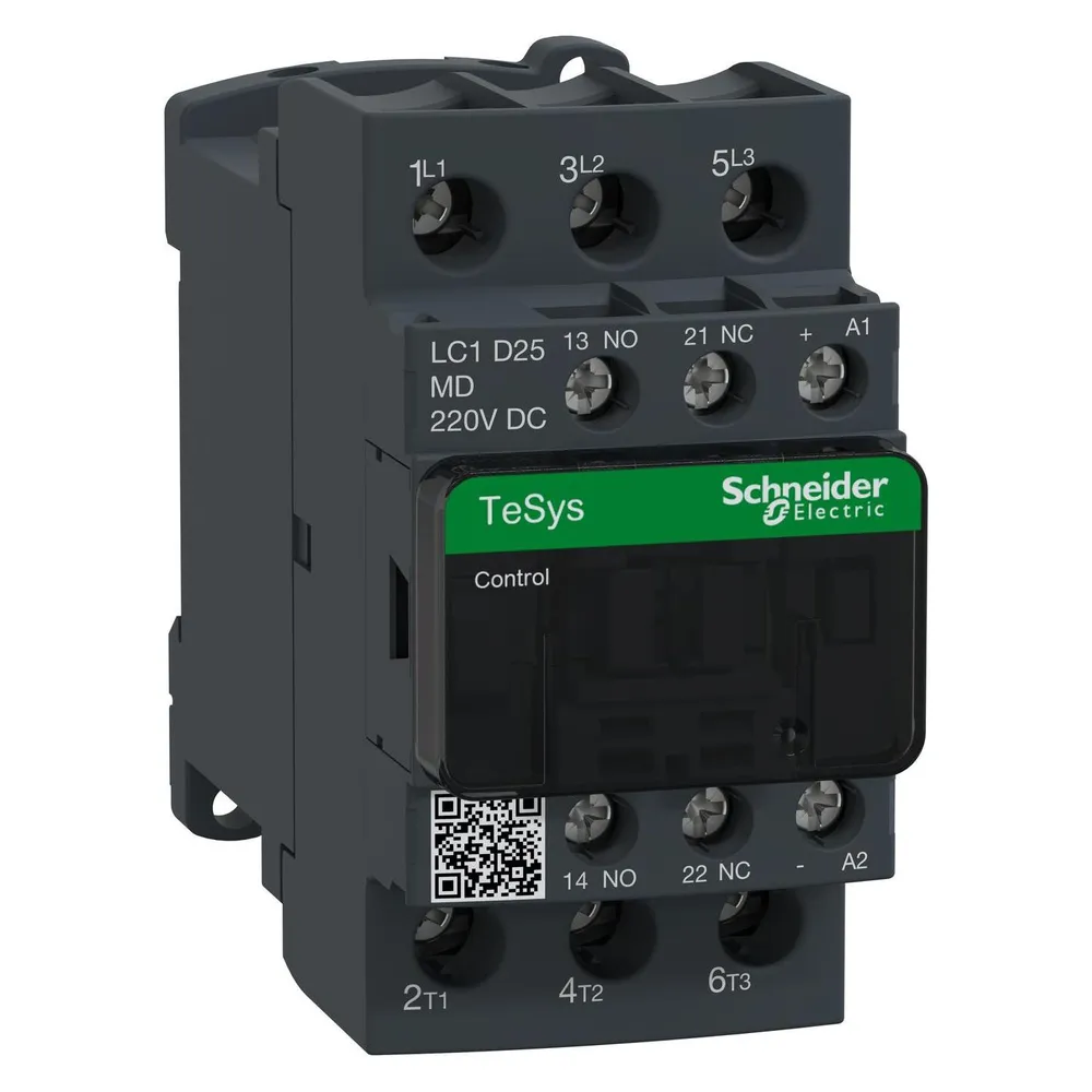 Schneider Electric Schütz,3P,Spl,25A AC3 11KW 1NO1NC 220Vdc
