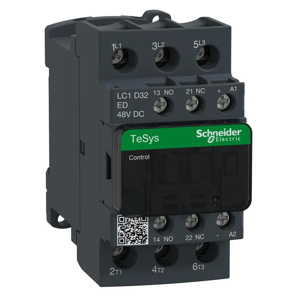 Schneider Electric Schütz,3P,Spl,32A AC3 15KW 1NO1NC 48Vdc