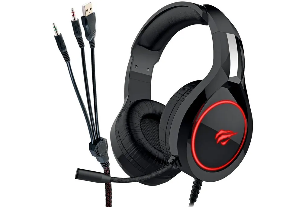 Schwaiger Gaming Over-Ear Headset GH50 2x 3,5mm Stereo Gaming-Headset (Mikrofon, PC Gamer Kophörer LED Licht Stereo Mikrofon Mikro Kopfbügel 2,2m Kabel)