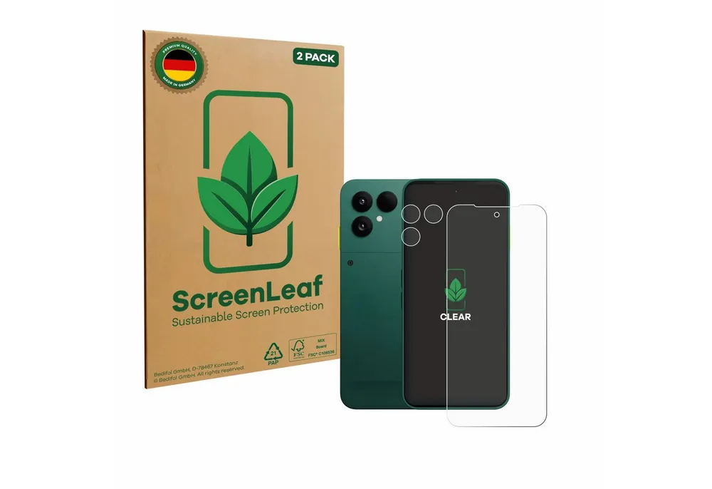 ScreenLeaf Displayschutzfolie Schutzfolie für Fairphone 6 (Display+Kamera), 2 Stück, nachhaltiger Displayschutz Schutz Folie Klar Transparent