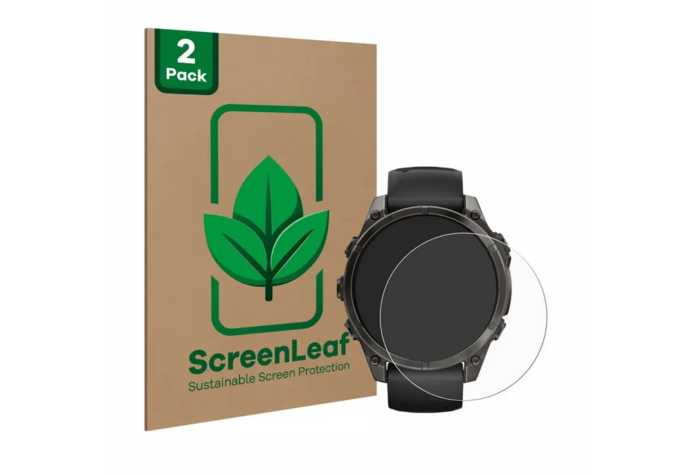 ScreenLeaf Displayschutzfolie Schutzfolie für Garmin Fenix 8 AMOLED (47 mm), 2 Stück, nachhaltiger Displayschutz Schutz Folie Klar Transparent