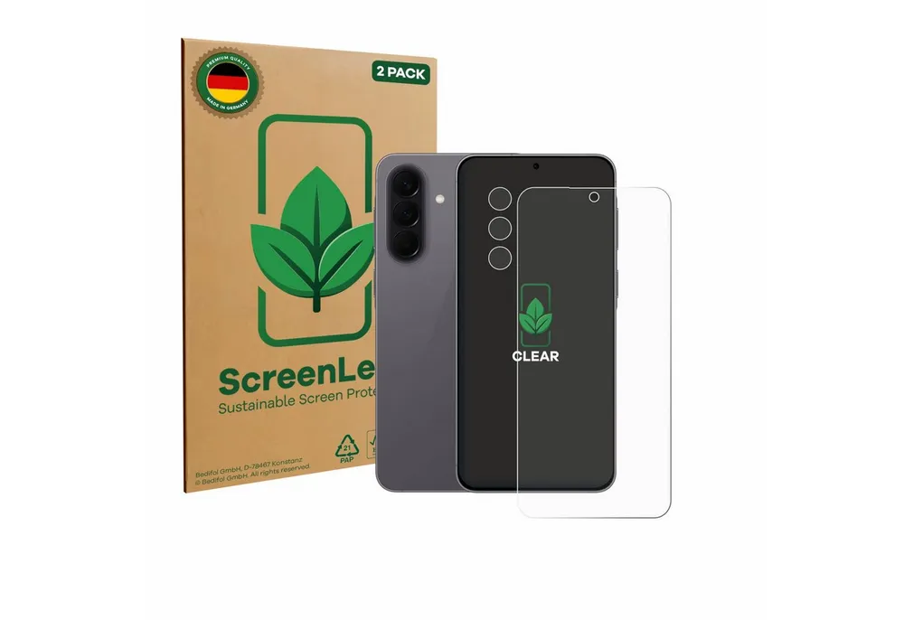 ScreenLeaf Displayschutzfolie Schutzfolie für Samsung Galaxy A57 5G (Display+Kamera), 2 Stück, nachhaltiger Displayschutz Schutz Folie Klar Transparent