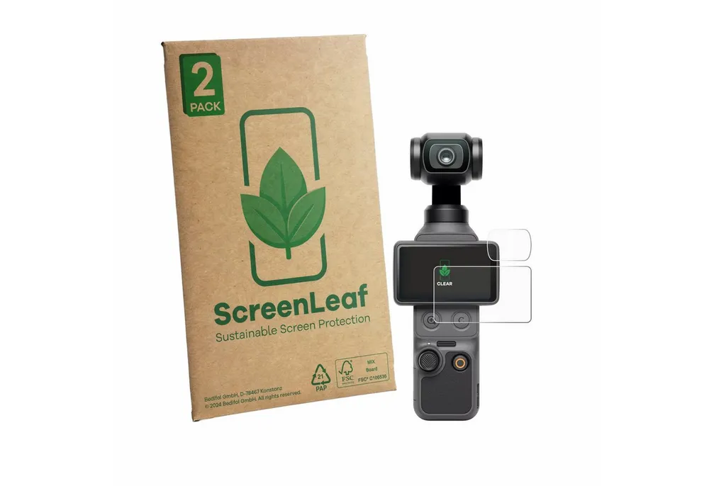 ScreenLeaf Displayschutzfolie Schutzfolie für DJI Osmo Pocket 4 (Display + Linse), 2 Stück, nachhaltiger Displayschutz Schutz Folie Klar Transparent