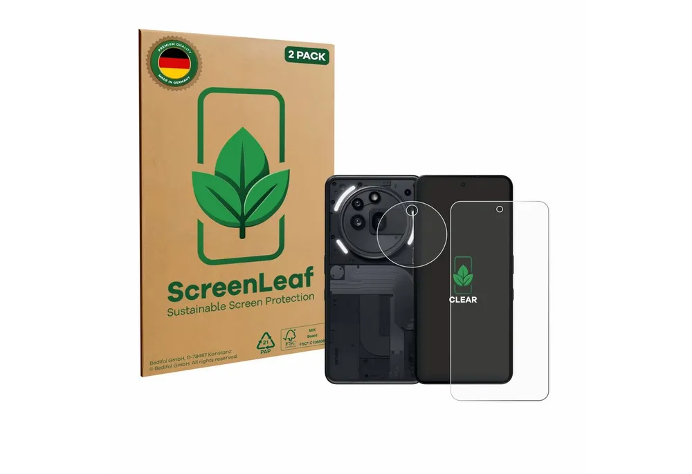 ScreenLeaf Displayschutzfolie Schutzfolie für Nothing Phone (3a) Pro (Display+Kamera), 2 Stück, nachhaltiger Displayschutz Schutz Folie Klar Transparent