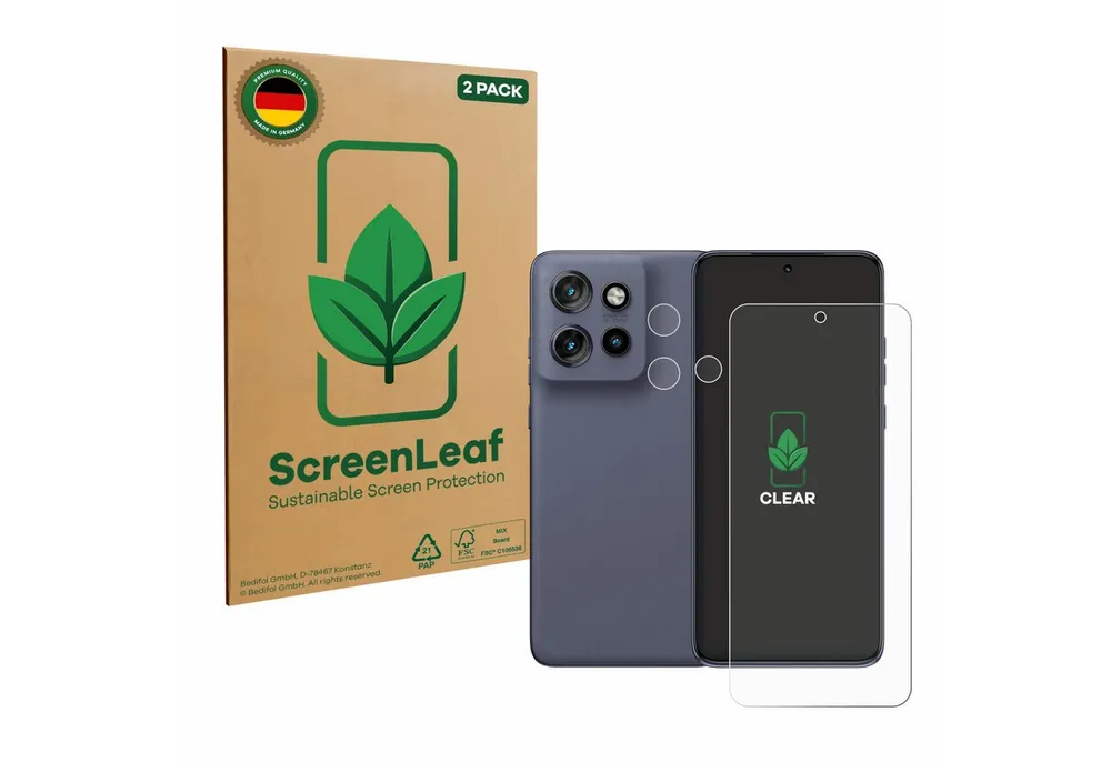 ScreenLeaf Displayschutzfolie Schutzfolie für Motorola Edge 60 Neo (Display+Kamera), 2 Stück, nachhaltiger Displayschutz Schutz Folie Klar Transparent