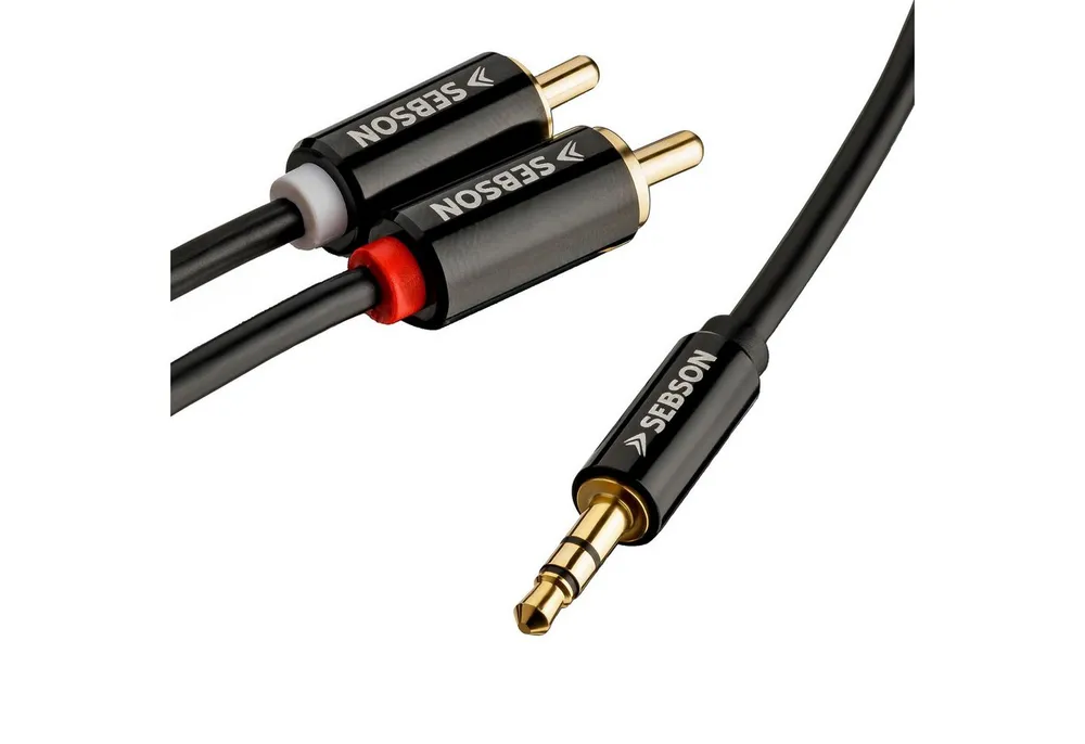 SEBSON Audio Kabel 1m - Klinke 3,5mm auf 2 Cinch Stecker - RCA zu Jack Optisches-Kabel, (100 cm)