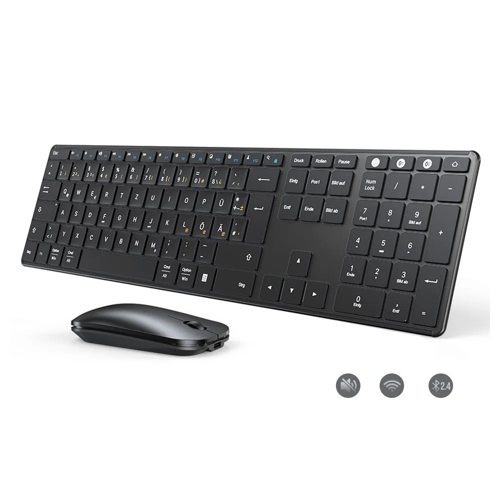 Seenda SKM64-3 Leise Bluetooth Tastatur mit Maus Wiederaufladbare Tastatur- und Maus-Set, (Set, 2 St., Ultradünne Leise Tastatur Maus Set kabellos), Dualmodus, Aufladbar und aus Metall