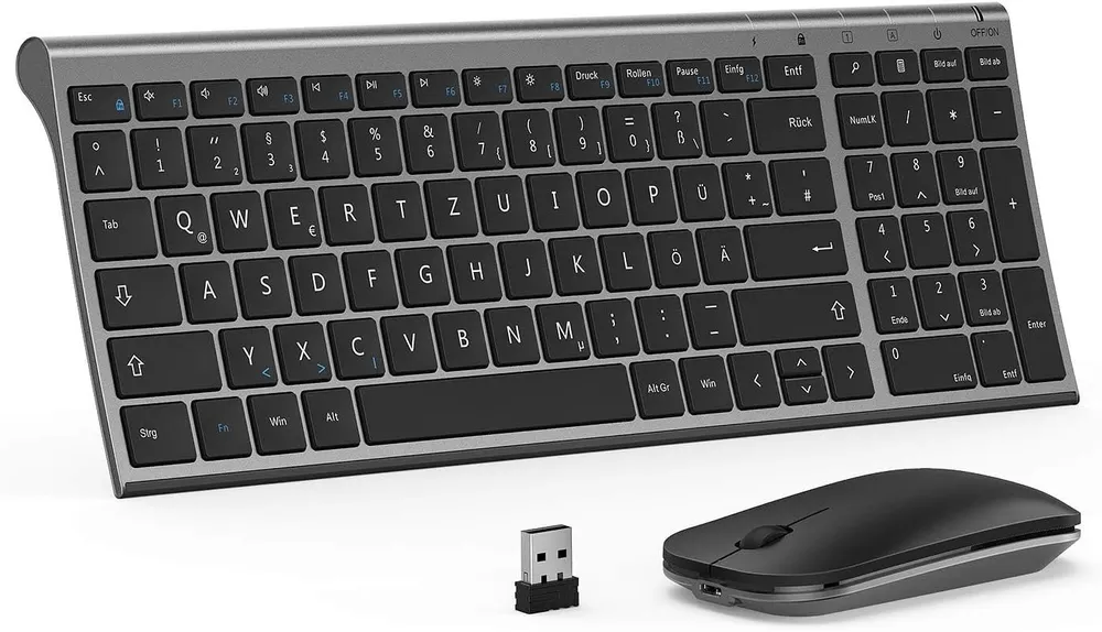 Seenda WGJP-031B Tastatur Maus Set Kabellos Wiederaufladbare Tastatur- und Maus-Set, (2 St., Leise Tastatur mit Aluminiumgehäuse), Kleine Funktastatur mit Maus