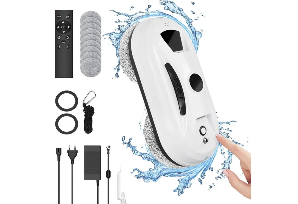 Senmudi Fensterputzroboter Fensterputzroboter,5000PA Elektrischer Fensterputzer mit Fernbedienung, Kantenerkennung, ohne Wasser-Sprühfunktion, für Innen/Außenfenster
