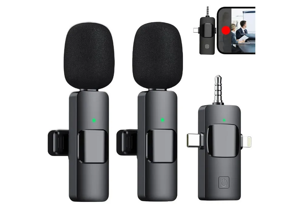 Senmudi Mikrofon Kabelloses Lavalier Mikrofon für Handy/iPhone/Computer/Kamera (Rauschunterdrückung, Plug-Play Clip on Bändchen-Mikrofone, 3-tlg), für Live, Videoaufnahmen, Interviews im Freien oder Innenbereich, Vlog