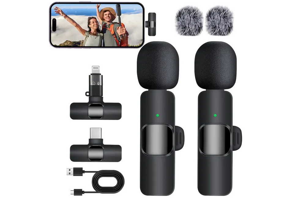 Senmudi Mikrofon Kabelloses Lavalier Mikrofon für Handy/iPhone/Computer/Android/Kamera (Wireless Ansteckmikrofon für Videoaufnahmen, Vlog,TikTok,YouTube), Mini Mikrofon für Live-Streaming,Geräuschunterdrückung