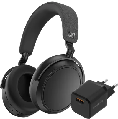 Sennheiser Momentum 4 Wireless Schwarz + BlueBuilt Quick-Charge-Ladegerät mit USB-A-Port 18 W