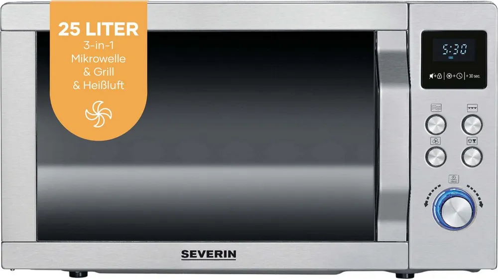 Severin Mikrowelle MW 7774, Grill, Mikrowelle, Heißluft, 25 l, mit Grill- und Heißluftfunktion 3-in-1