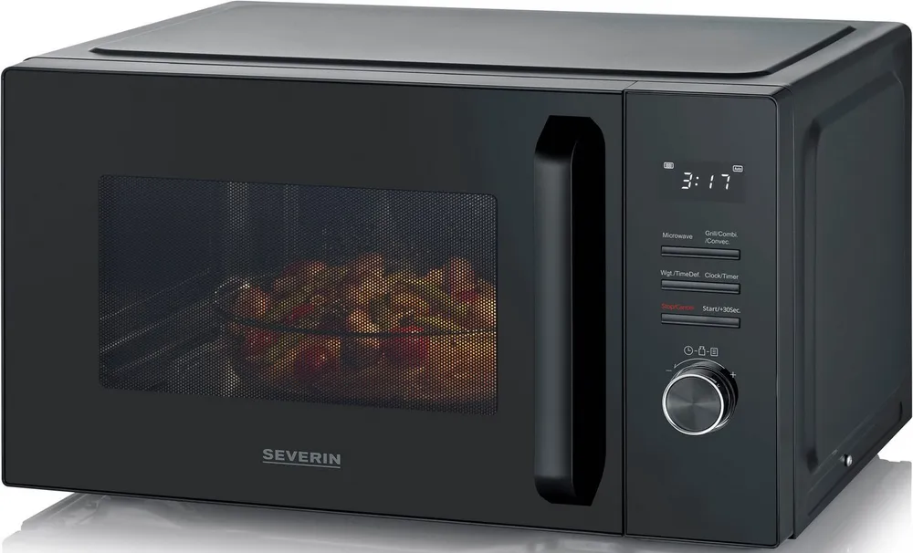 Severin Mikrowelle MW 7798, Grill, Grill und Heißluft, Mikrowelle, Heißluft, 29 l, mit Grill- & Heißluftfunktion, schwarz, Glasdrehteller, 95 min. Timer