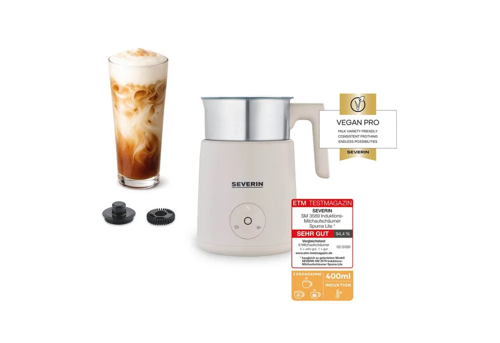 Severin Milchaufschäumer SPUMA LITE SM 3589, 500 W, kaltes & warmes Aufschäumen, Schoko-Funktion, auch für vegane Milch