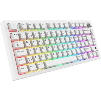 Tastatur Sharkoon SKILLER SGK55W weiß 75% RGB kabellos und kabelgebunden