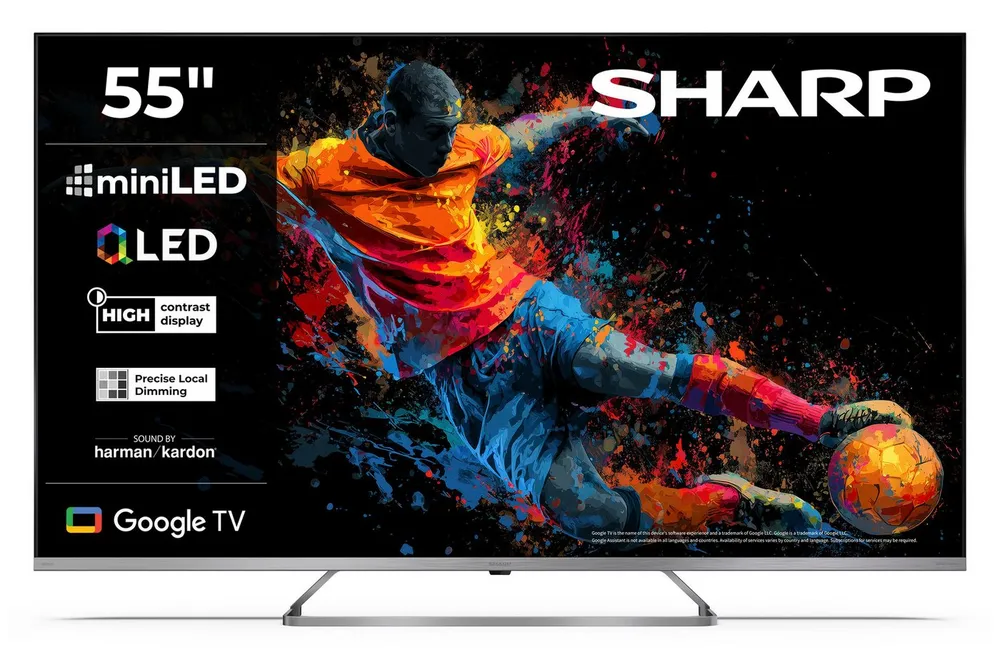 Sharp 55JP7765E QLED-Fernseher (139 cm/55 Zoll, 4K Ultra HD, Google TV, Google TV, Mini-LED, HDR Dolby Vision, Harman Kardon Sound)
