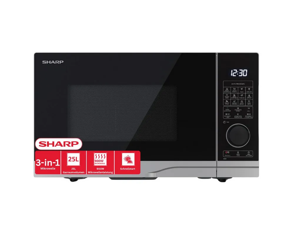 Sharp Mikrowelle Sharp YC-PC254AE-S, Elektrisch, 25.00 l, 25 L 900 W Heißluft Grill ECO-Modus