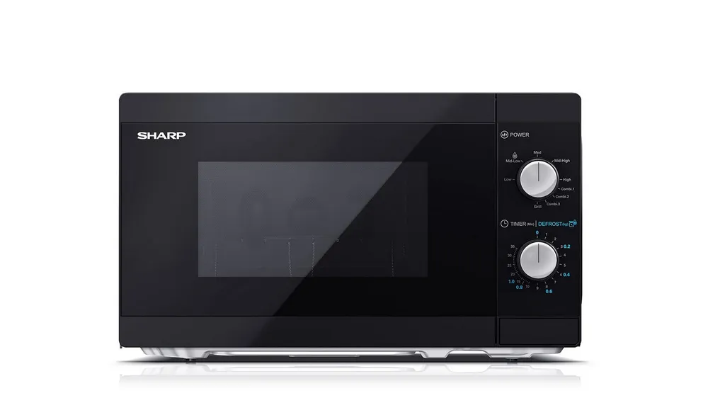 Sharp Mikrowelle YC-MG01E-B, 20L, 800W Mikrowelle, 1000W Grill, Manuell, Schwarz