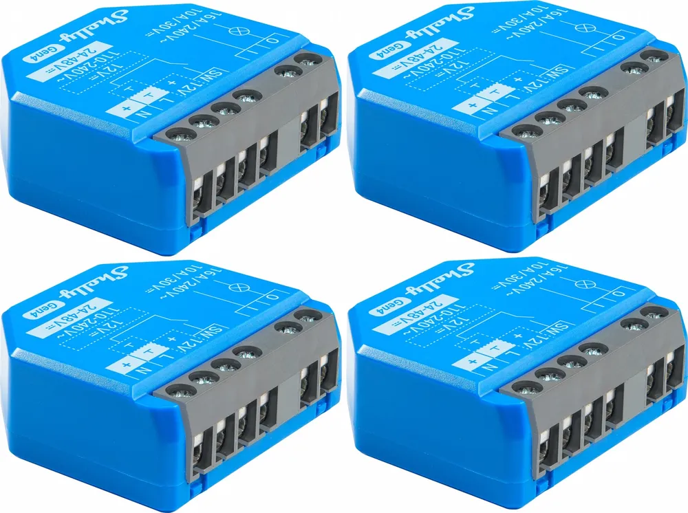 SHELLY Relais 1 Gen4, 16 A, WLAN, Bluetooth, blau, 4 Stück