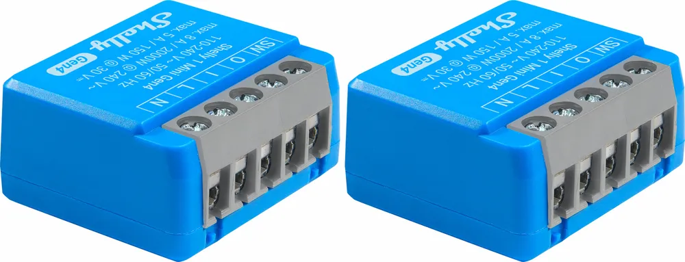 SHELLY Relais 1 Mini Gen4, 8 A, WLAN, Bluetooth, blau, 2 Stück