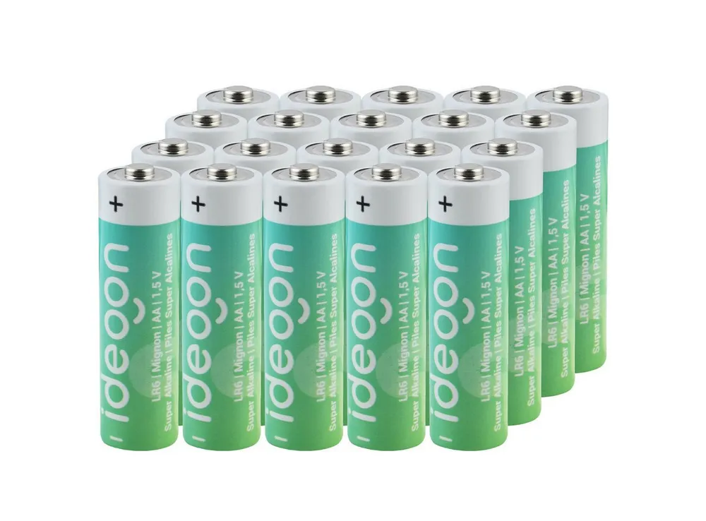 shop'n smile ideoon AA Batterien (20er-Pack) – Super Alkaline Mignon-Zellen mit 1,5V Batterie, Langlebige & auslaufsichere Batterien für den Alltag