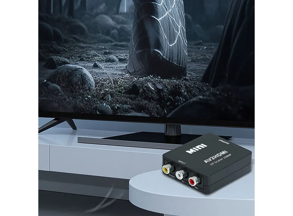 shop'n smile ideoon AV auf HDMI Adapter 1080p, RCA Konverter für Retro-Konsolen & TVs HDMI-Adapter HDMI-Stecker (Ausgang) / Cinch-Buchsen (Eingang) & USB-Mini/Micro-Buchse (Stromzufuhr) zu 3x Cinch-Buchsen (RCA für Video und Audio links/rechts), AV-HDMI Konverter: Full-HD 1080p, RCA-Eingang & inkl. USB-Stromkabel