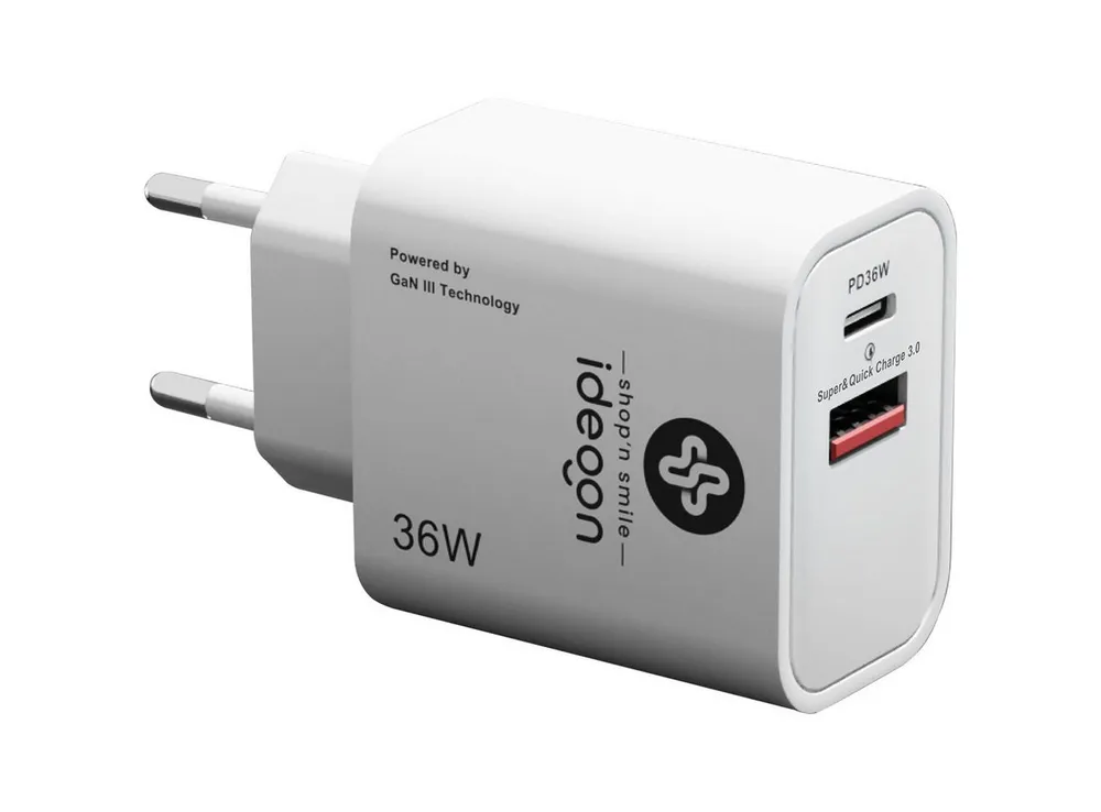 shop'n smile ideoon Dual 36W USB Ladegerät Schnellladegerät USB-C & USB-A GaN III Smartphone-Ladegerät (1-tlg., 1er/2er/3er-Set, USB-Ladestecker/GaN III Technologie & USB-C PD Schnelllader)