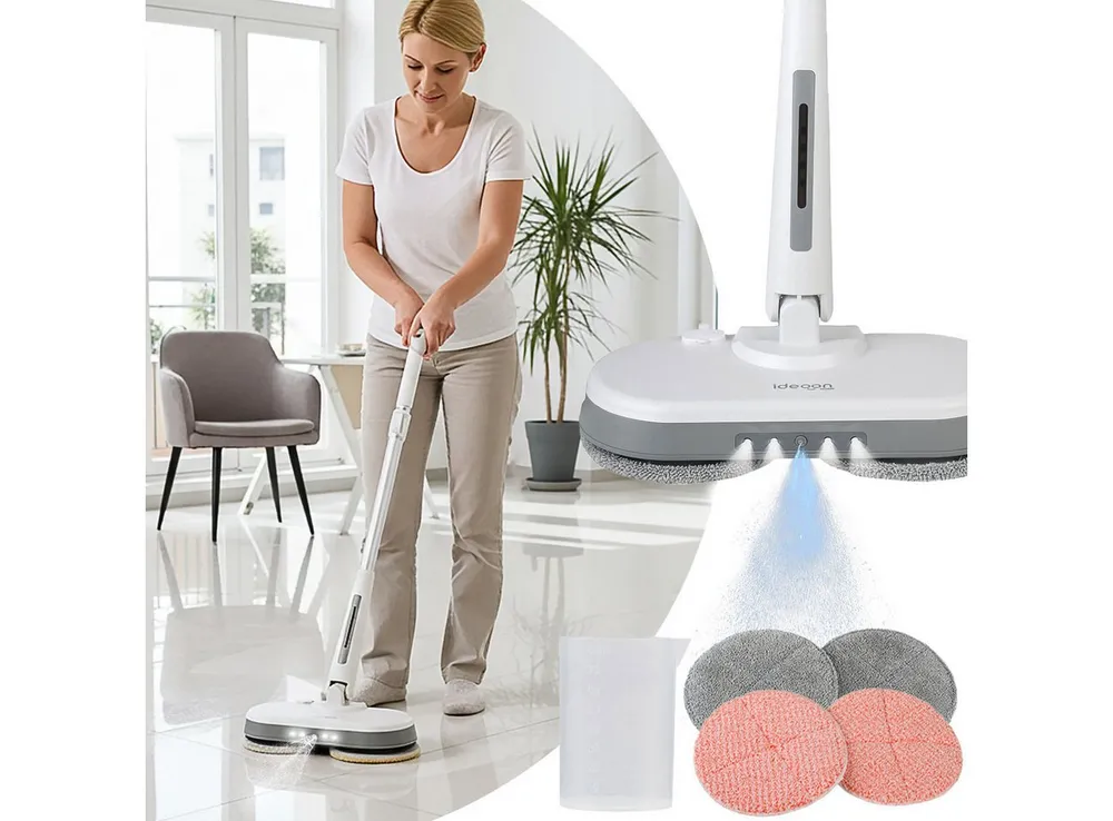 shop'n smile ideoon Hartbodenreiniger Kabellose Boden-Poliermaschine mit Wassertank, Teleskopstange, 30 W, Bodenwischer für grosse Flächen, Fliesen, Laminat