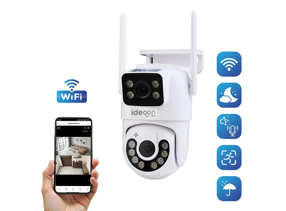 shop'n smile ideoon IP-Überwachungskamera Leistungsstarke Dual Lens Outdoor Überwachungskamera 355° Nachtsicht