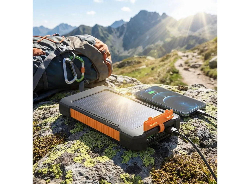 shop'n smile ideoon Solar-Powerbank 8.000 mAh IP65 Outdoor-Ladestation 2x USB-A&LED-Licht Solar Powerbank Wiederaufladbarer Lithium-Ionen-Akku 8000 mAh, 3 Lichtmodi: Dauer-, Blink- & SOS-Licht / USB-C Eingang: 5V/2A