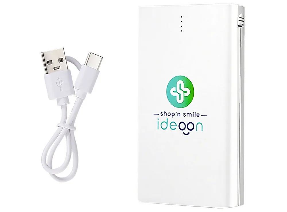 shop'n smile ideoon USB-C Mobiler Akku-Booster 4.000mAh Kabel & Lightning Adapter slim Powerbank 4000 mAh