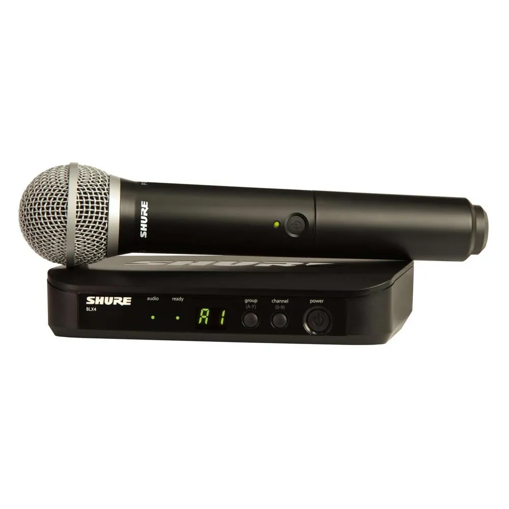 Mikrofon Shure BLX24/PG58 kabellos Hand 100 m Reichweite 14 h Akku LED
