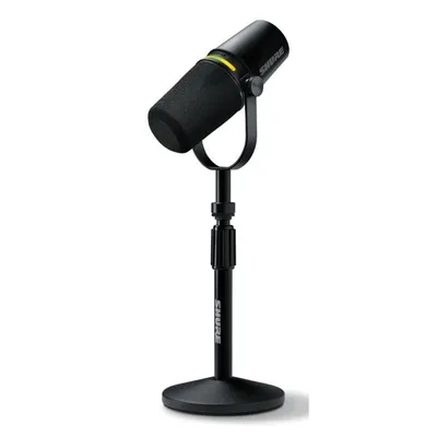 Shure MV7+ Dynamisches Podcast-Mikrofon mit XLR/USB-Tischständer (Schwarz)