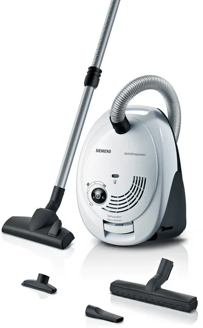 SIEMENS Bodenstaubsauger VS06WH1T, Made in Germany, Hygiene-Filter, kompakt, leicht, 850 W, mit Beutel, hohe Saugkraft, spezielle Hartbodendüse, integriertes Zubehör, weiß