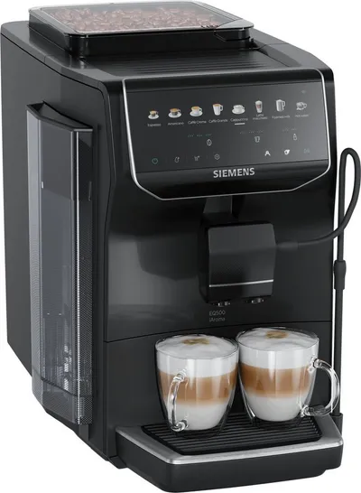 SIEMENS Kaffeevollautomat EQ500 TP553E09, Doppeltassenfunktion, 8 Getränke, einfache Reinigung, Keramikmahlwerk, entnehmbare Brüheinheit, Steuerung per App, Schwarz
