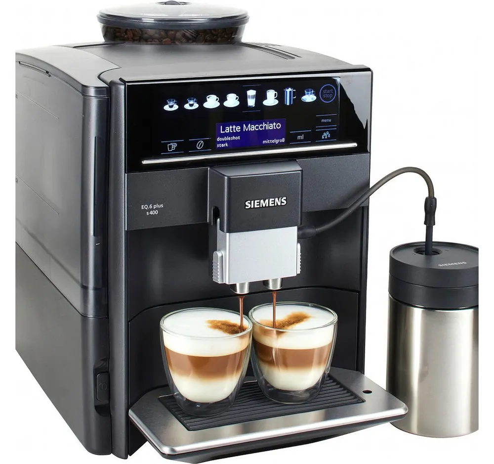 SIEMENS Kaffeevollautomat EQ6 plus s400 TE654509DE, Doppeltassenfunktion, Keramikmahlwerk, viele Kaffeespezialitäten, automatische Dampfreinigung, saphirschwarz